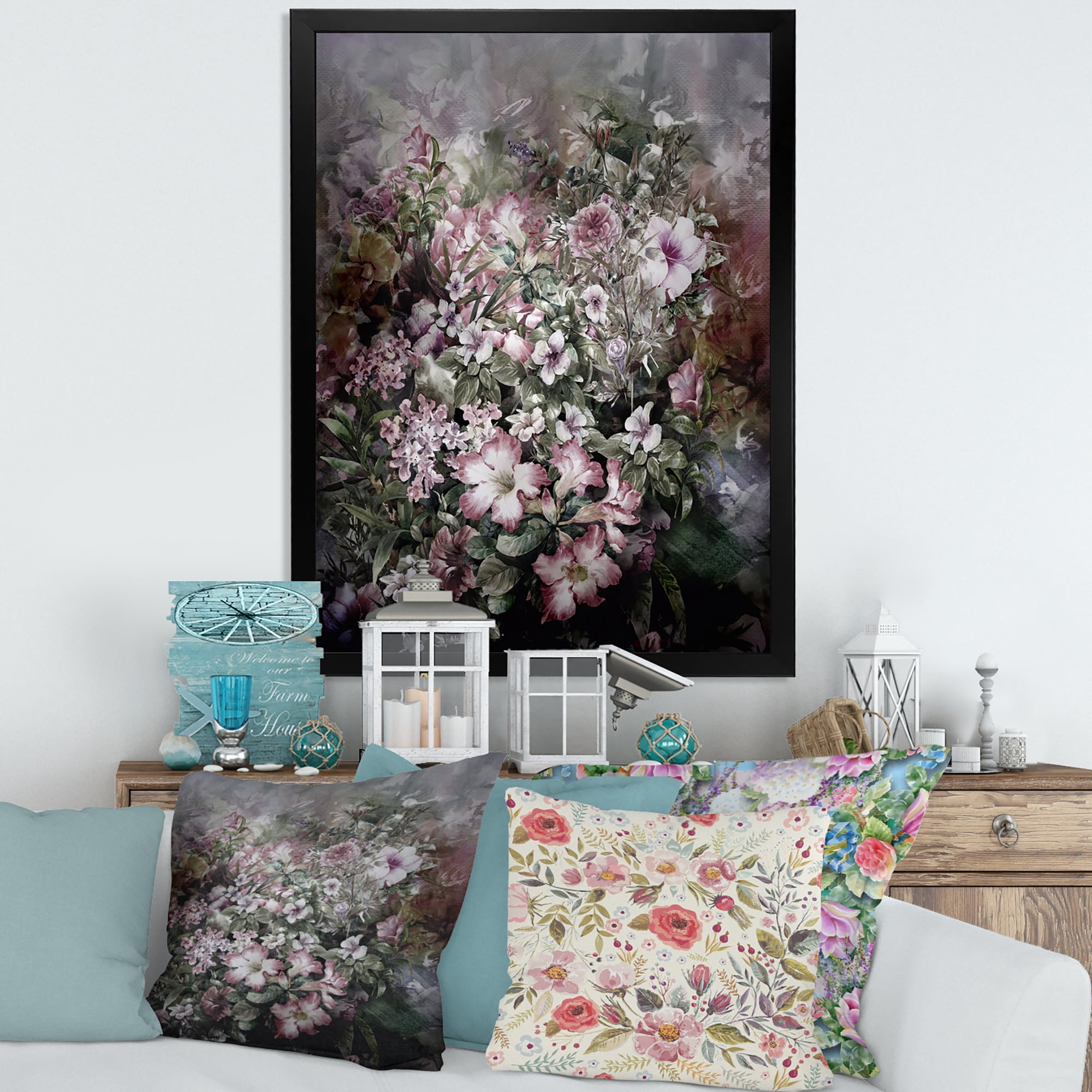 Designart 'Drawing of Flowers Retro IV' Vintage Framed Art Print