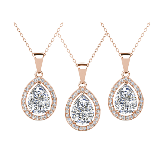 Cate & Chloe Pack of 3 - Isabel 18k Rose Gold Plated Teardrop Necklace with Simulated Diamonds for Women