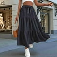 thumbnail image 4 of Women High Waisted Flowy Tiered Linen Skirt Casual Pleated A-Line Beach Long Skirts with Tie Black L, 4 of 7