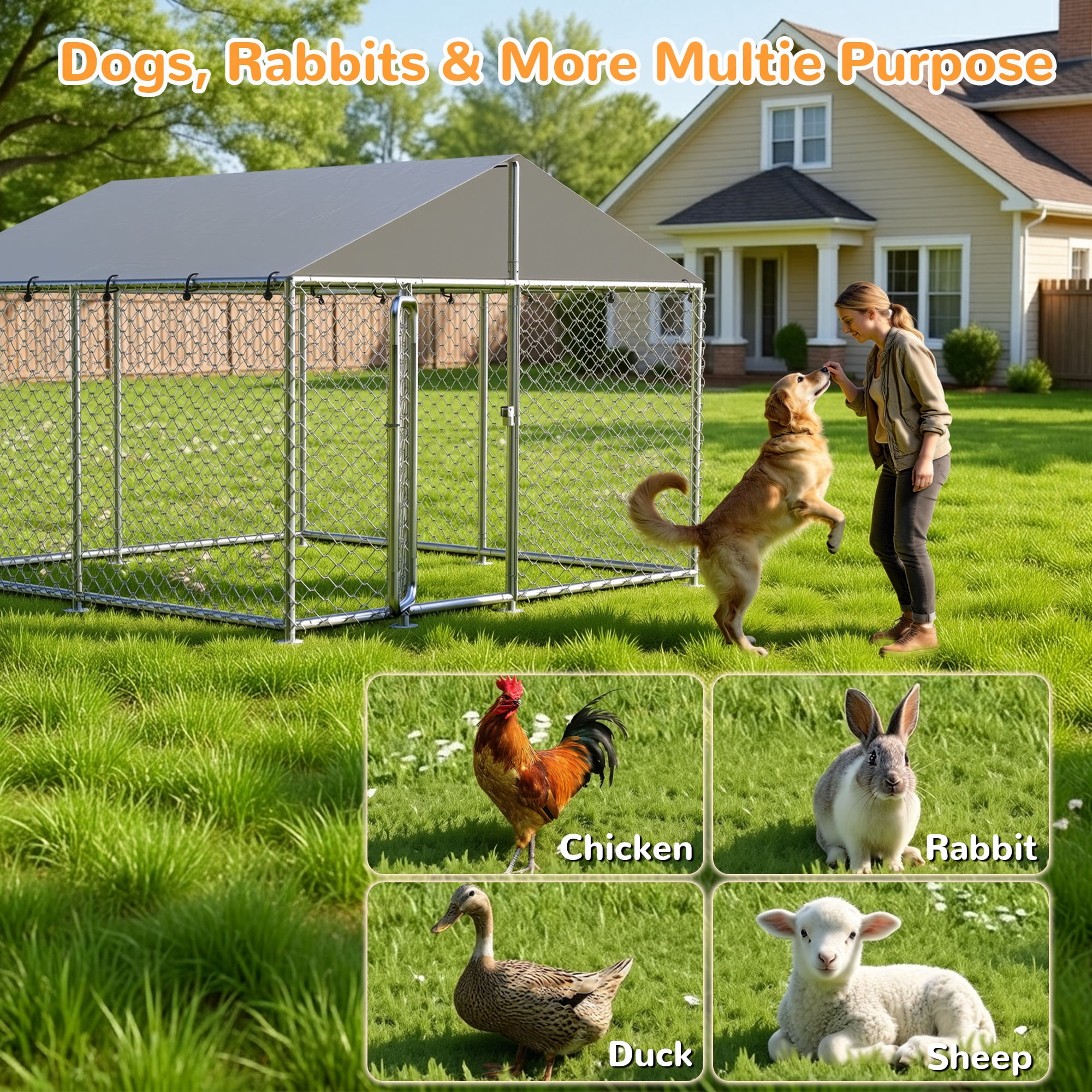 TIME RAY 7.5x7.5 Outdoor Dog Kennel Outside Heavy Duty Dog Enclosure with Waterproof UV-Resistant Cover and Security Lock
