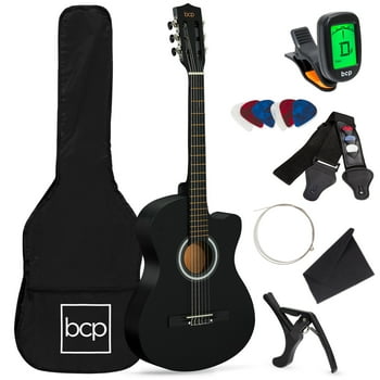 Best Choice Products Beginner Acoustic Guitar Starter Set 38in w/ Case, All Wood Cutaway Design, Strap, Tuner - Black