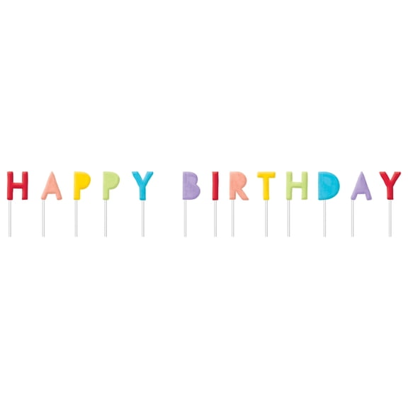 Amscan Happy Birthday Pick Candles, 2-1/4", Rainbow, Pack Of 13 Candles