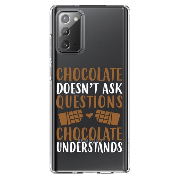 DistinctInk Clear Shockproof Hybrid Case for Galaxy Note 20 ULTRA (6.9" Screen) - TPU Bumper Acrylic Back Tempered Glass Screen Protector - Chocolate Doesn't Ask Questions Understands