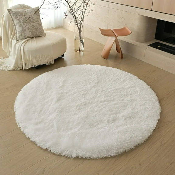 Soft Plush Rugs for Kids Bedroom Play Mat Home Decor Circular Fluffy Carpet for Baby Room Floor Decor White Rug for Nursery