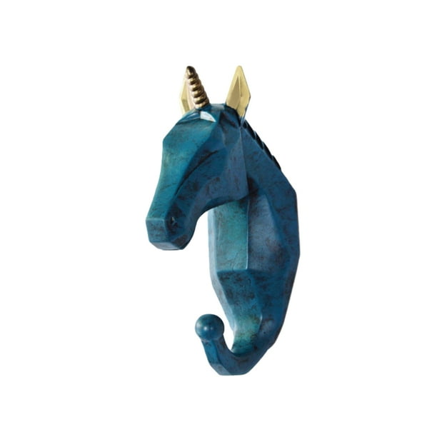 Billuyoard Gancho de cabeza de elefante de resina elegante, funcional y decorativo, gancho para abrigos con cabeza de Animal Decoración del hogar Azul retro (caballo)