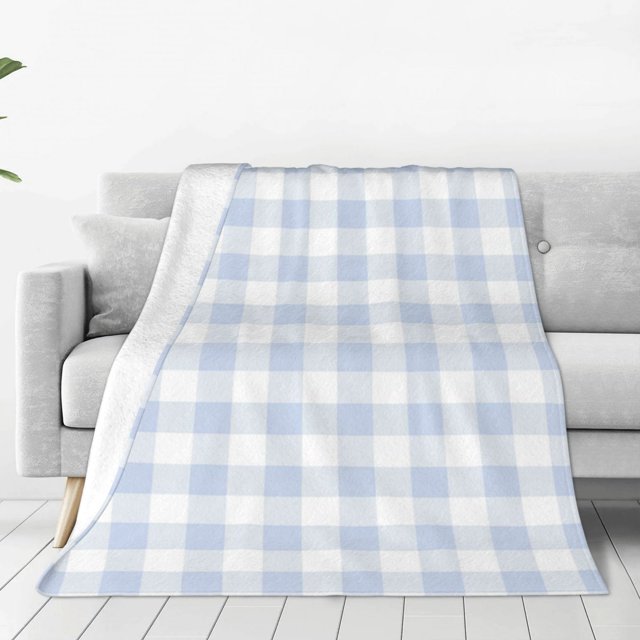 Fotbe Blue Checkboard Manta de Franela Acolchonada con Estampado, Súper Suave y Esponjosa, Extra Grande para Sofá, Cama, Uso Todo el Año-40"x30"