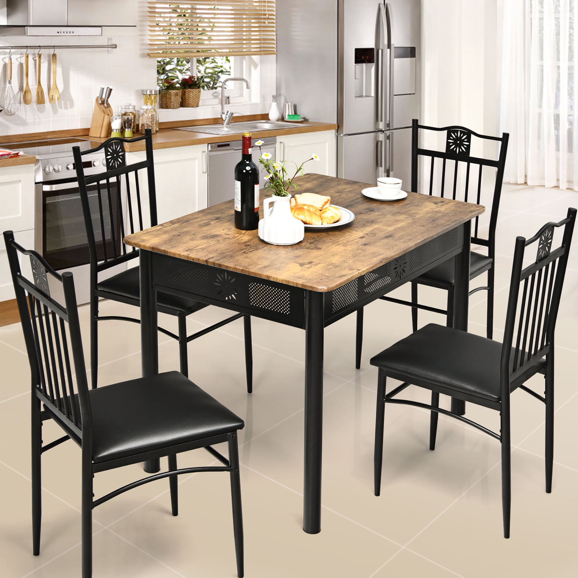 Costway 5PCS Simple Dinette Room Set - Metal Table & 4