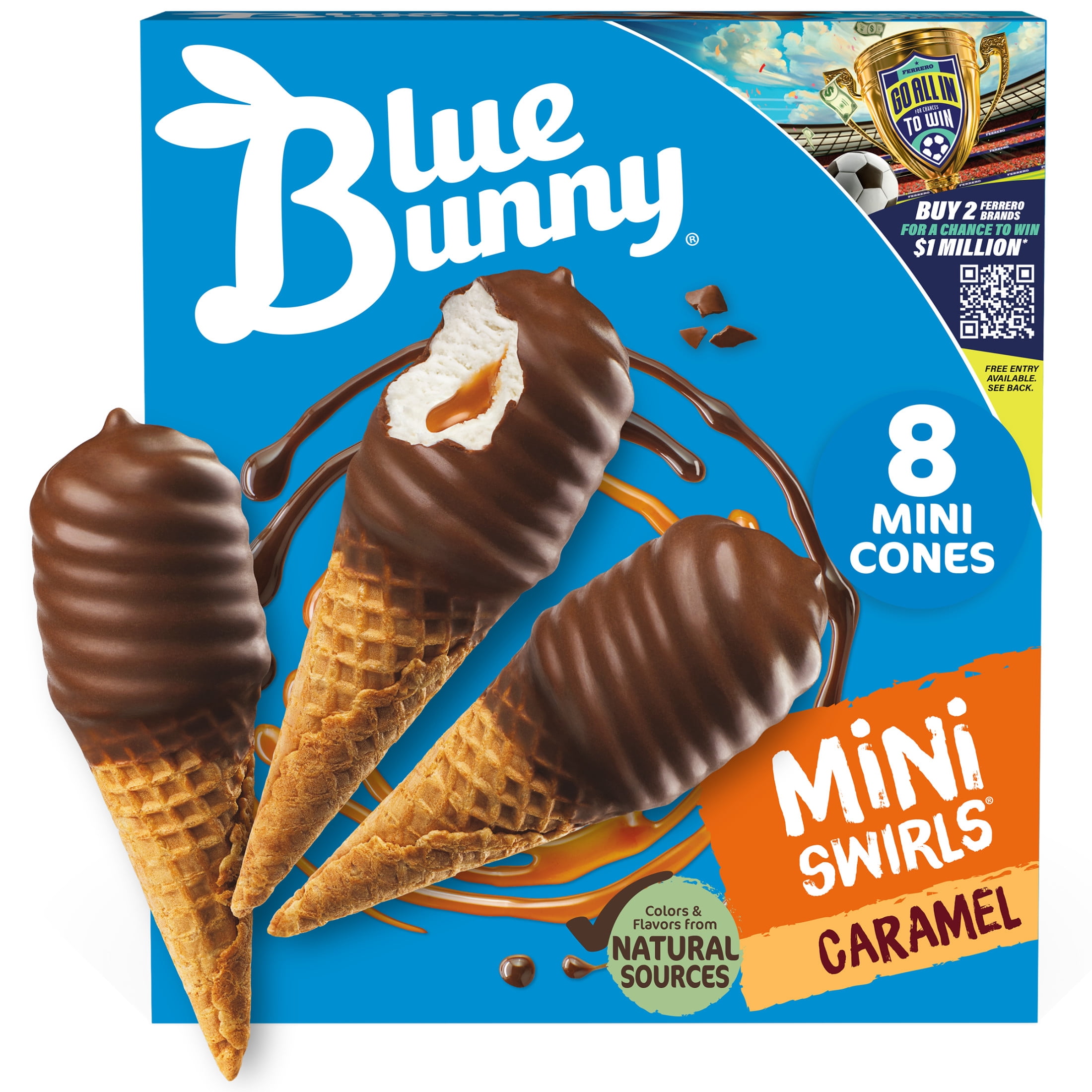 Blue Bunny Mini Swirls Caramel Cones, Frozen Dessert, 8 Pack