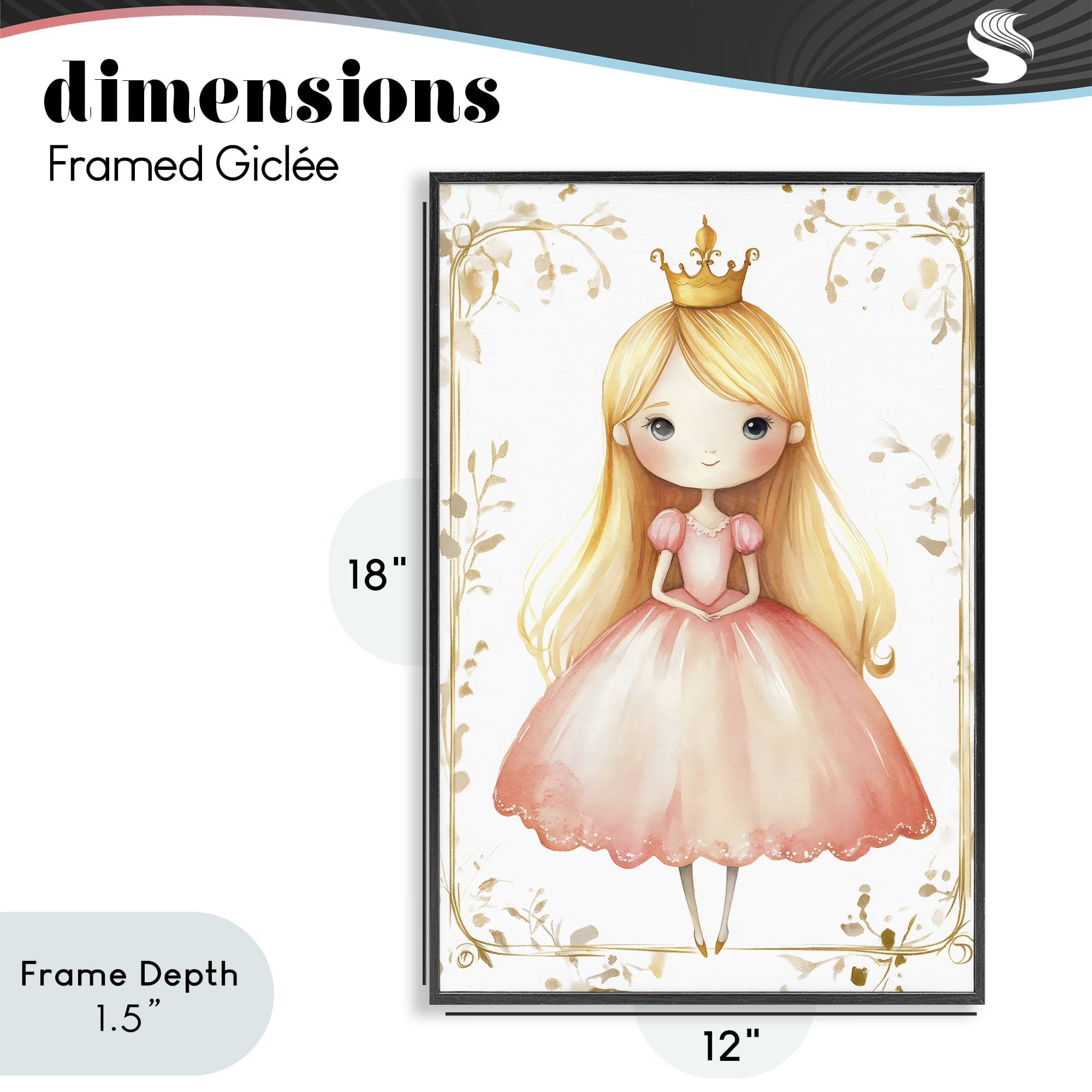 Stupell Industries Golden Crown Fairytale Princess Black Framed Giclee Art, design by Creative Studio