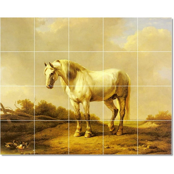Ceramic Tile Mural-Eugene Verboeckhoven Horse Tile Mural Traditional Construction. 21.25" w x 17" h using (20) 4.25 x 4.25 ceramic tiles