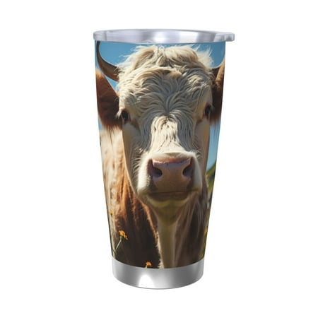 

KLL Prairie Flower Cow Print 40oz Stainless Steel Insulated Car Cup with Spillproof Lid - Keep Your Drink Hot or Cold on the Go-Without Straw