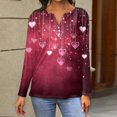 thumbnail image 3 of Valentine Day Shirts for Women Love Heart Print V Neck Funny Blouse Long Sleeve Casual Cute Tops Hot Pink L, 3 of 4
