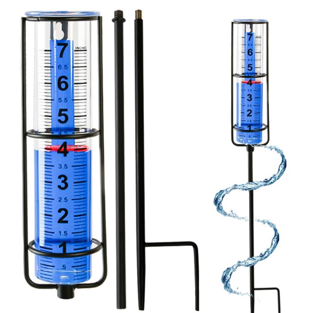 Toiclebor Pluviómetro para exteriores, tubo a prueba de congelación con marcador flotante rojo, estaca de metal larga para patio o jardín, modelo RM-LBS7-002