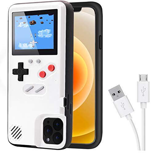 DIKKAR Game Case for iPhone, Retro Protective Case with Own Power Supply, 36 Small Games, Colour Display, Video Game Case for iPhone 12/12 Pro (White)