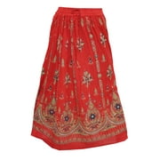 Mogul Women's Long Skirt Red Sequin Work Ethnic Indian Style Skirts