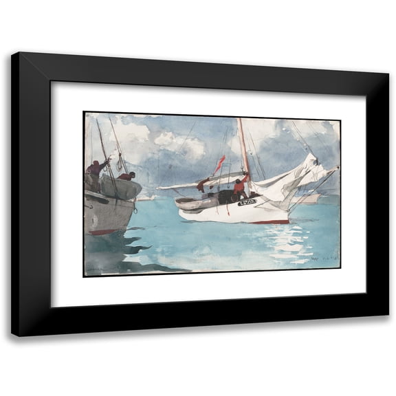 Winslow Homer 14x11 Black Modern Framed Museum Art Print Titled - Fishing Boats, Key West (1903)