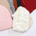 thumbnail image 5 of 2Pcs Womens Satin Lined Knit Beanie Hat Winter Warm Cuffed Knitted Silk Lining Hat Soft Stretch Cable Skull Cap, 5 of 7
