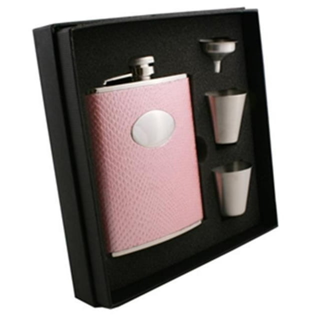 Visol VSET38-1206 Rosalyn Light Pink Snakeskin Design 6 oz Deluxe Flask Gift Set