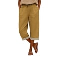 thumbnail image 4 of LEKODE Capris Pants for Women Cotton Linen Casual Summer Straight Wide Leg Loose Drawstring Elastic Cropped Trouser Yellow L, 4 of 6