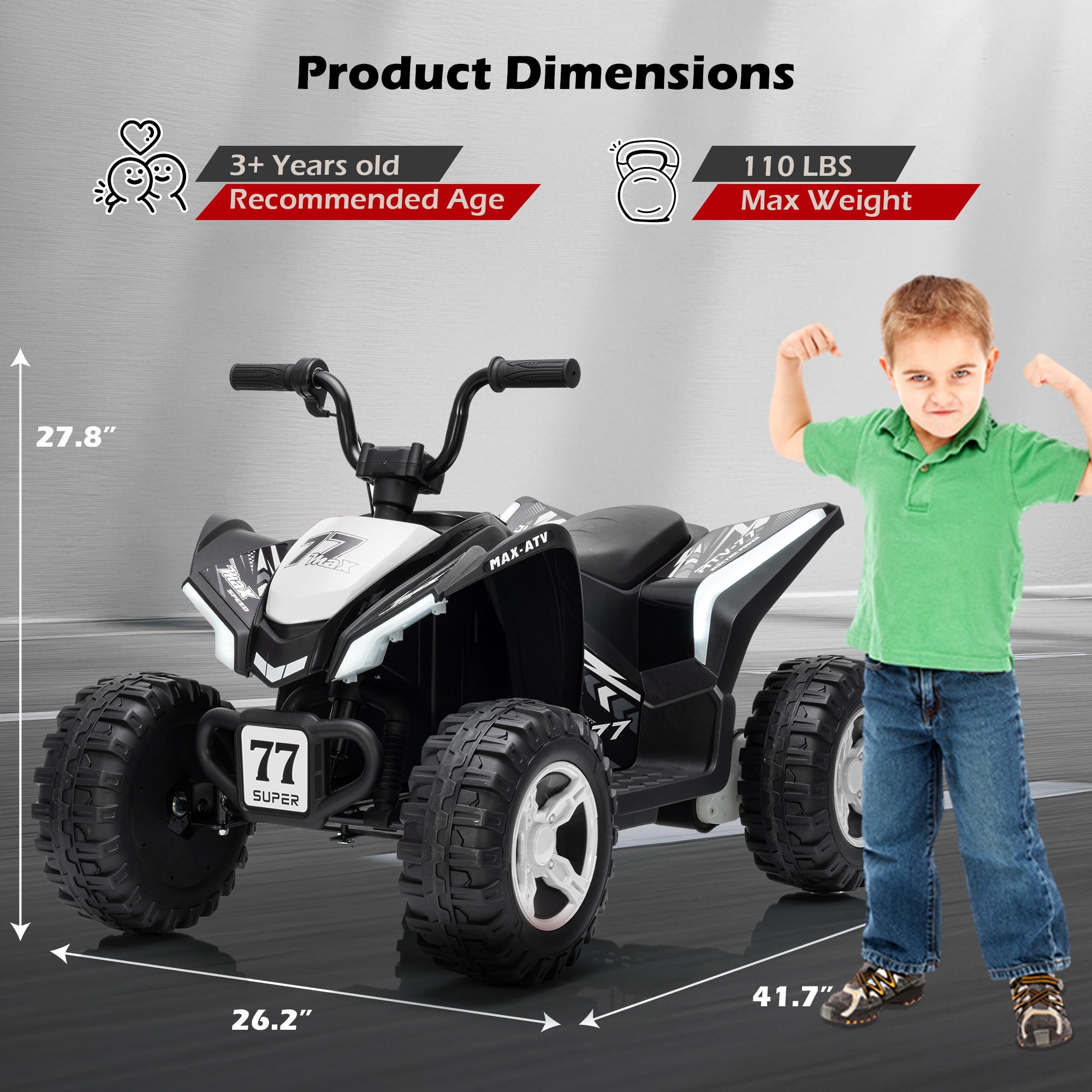Letsgokid Kids ATV 4 Wheeler, 24V 2 Seater Electric ATV Ride On Toy for Big Kids with 110lb Weight Capacity, 200W Motor, 3.7Mph Max Speed, Spring Suspension, LED Lights, Music