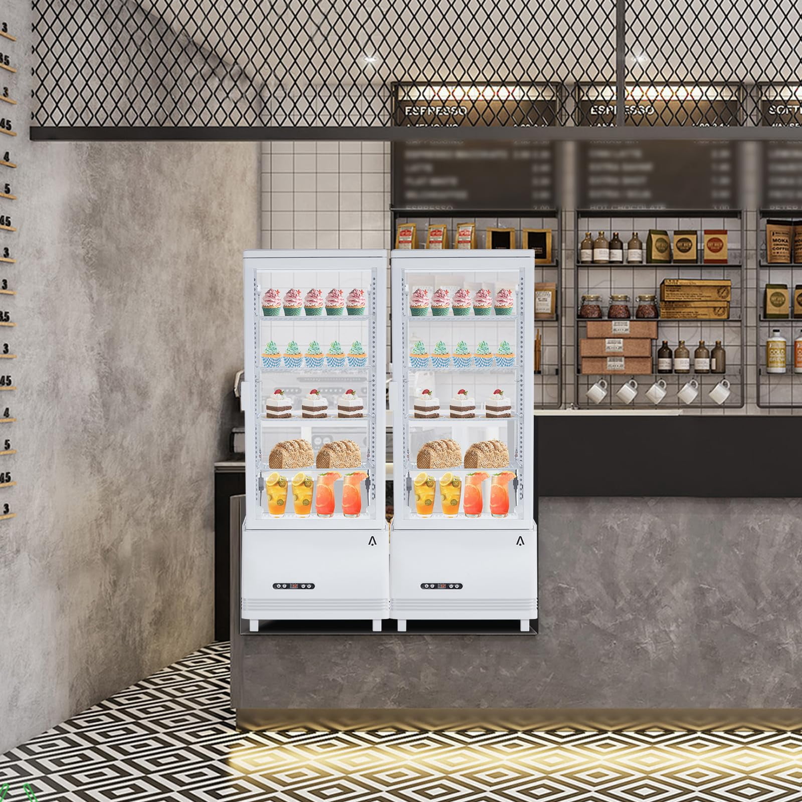 Commercial Refrigerator - 3.46 cu.ft. 98L, Upright Beverage Cooler, Countertop Design with LED Light, Ideal for Home, Store, Gym, Office, and Cafe Restaurant