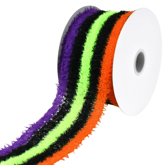 Homeford Halloween Fuzzy Stripes Wired Ribbon, 2-1/2-inch, 10-yard, Black