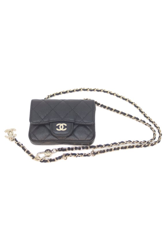Pre-Owned CHANEL No. 31 AP1952 Black Caviar Mini Belt Bag Shoulder with G Hardware, Black, GD...