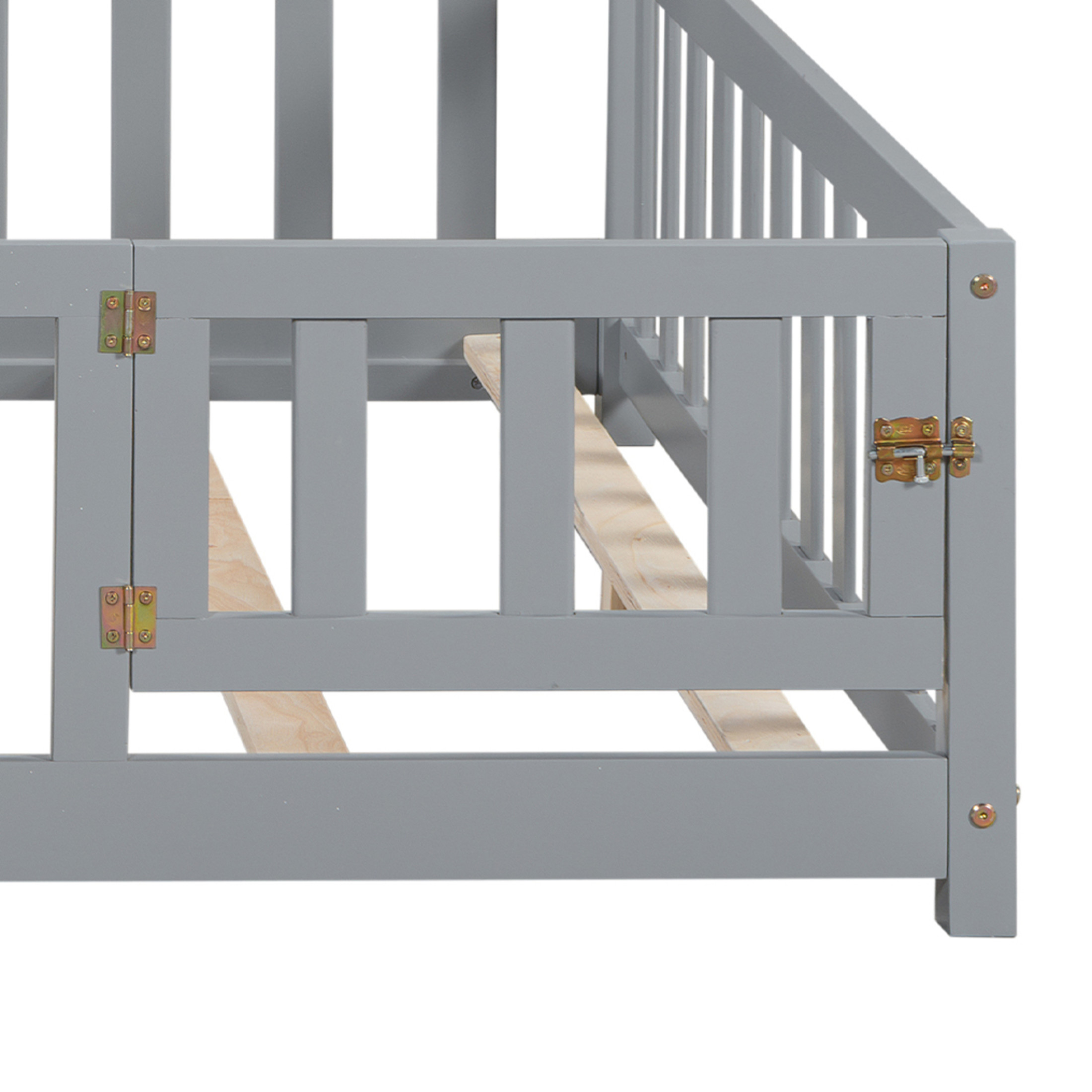 Noble House Tonya Full Montessori Floor Bed, Storage Headboard Bookcase & Chalkboard, Versatile Platform Beds, Gray