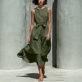thumbnail image 4 of NTACZA Sundresses for Women Cotton Lien Sleeveless Maxi Flowy A-Line Round Neck Casual Ruched Waist Front Tie Vacation Beach Green L, 4 of 7