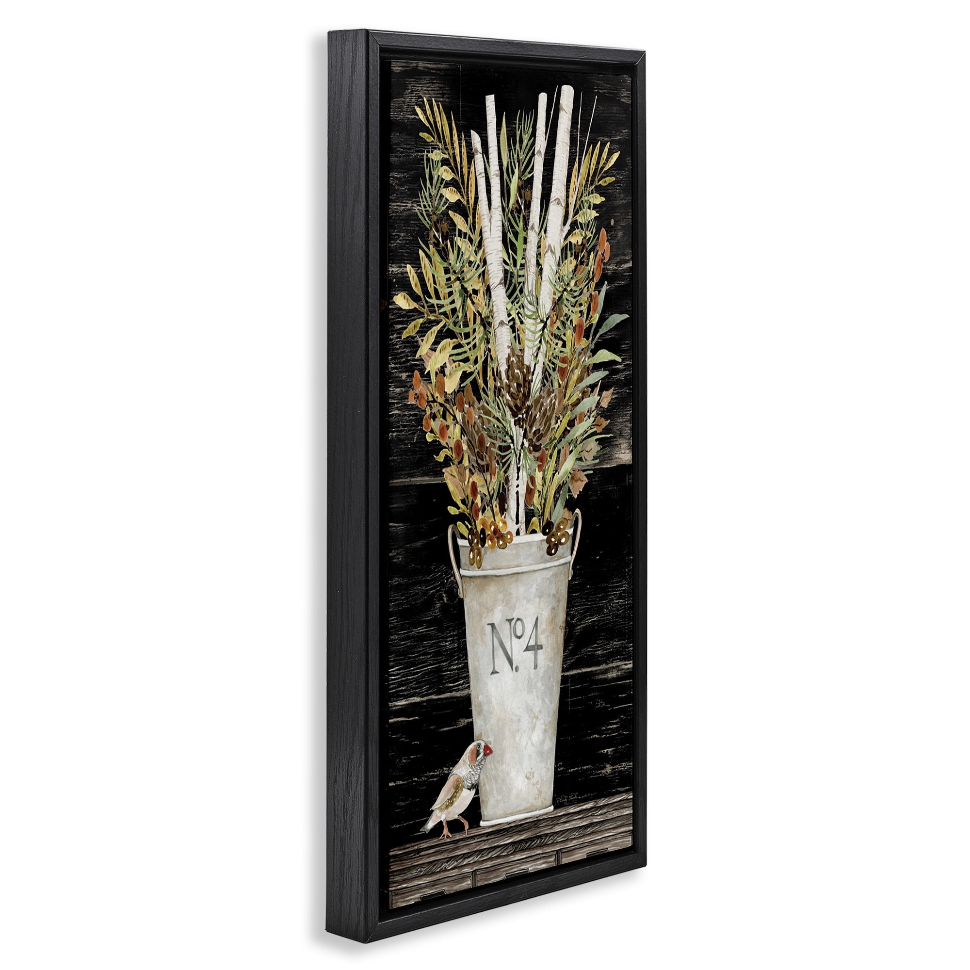 Stupell Industries Rustic Forest Greenery Bouquet Botanical & Floral Painting Black Floater Framed Canvas Art Print Wall Art, 11 x 25