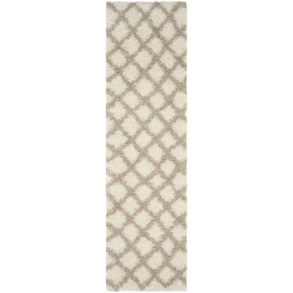 SAFAVIEH Dallas Jerrie Geometric Shag Runner Rug, Ivory/Beige, 2'3" x 8'