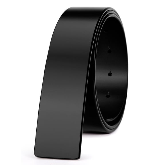 Catelles Men's Genuine Leather Black Belt, Pinhole Strap, No Buckle,Gifted by Box Suitable for Business and Casual Wear&For waist 42in Width 1.2in(3.0cm)