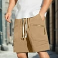 thumbnail image 2 of Enjoytime Casual Men's Shorts Loose Solid Color Drawstring Outdoor Workout Plus Size Shorts with Elastic Waist and Zipper Pockets Khaki M, 2 of 6