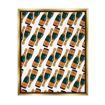 Stupell Industries Pair Champagne Bottles Pattern Arrangement Alcohol Drink Graphic Art Metallic Gold Floating Framed Canvas Print Wall Art, Design by Amelia Noyes