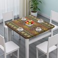 thumbnail image 3 of Boho Golden Ethnic Pattern Square Fitted Tablecloth with Elastic Edge,Square Table Cover,Washable Elastic Table Cover for Home Kitchen Party Decor 34"x34", 3 of 6