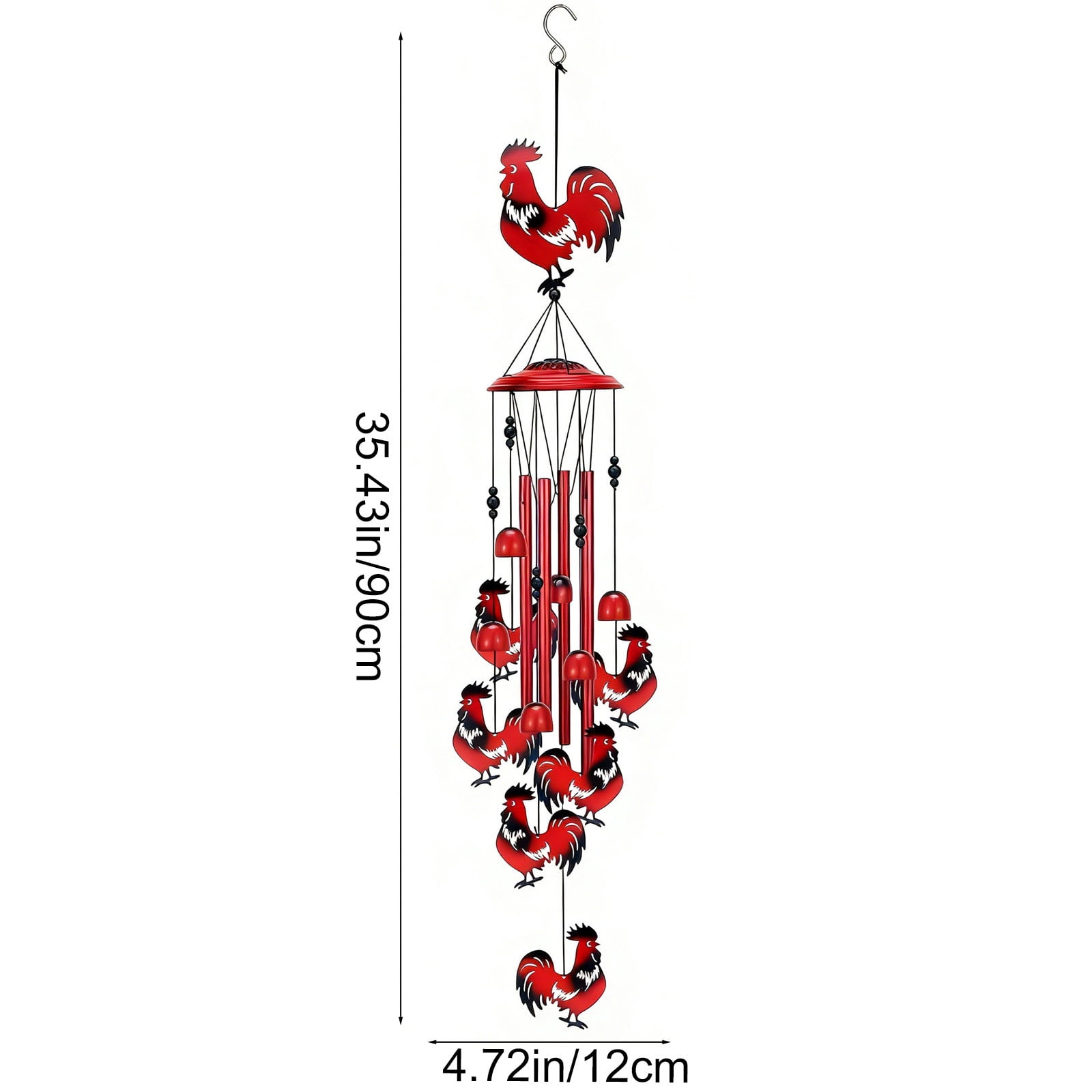Metal Red Rooster Chicken Animals Wrought Iron Aluminum Tube Wind Chime Courtyard Outdoor Decoration Retro Hanging Bell