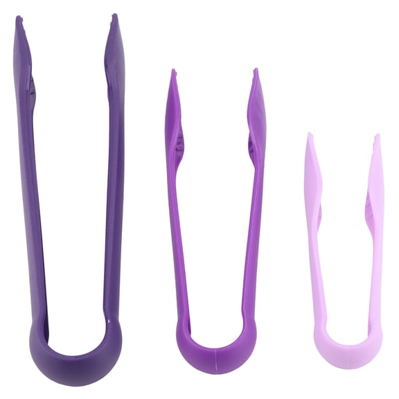 3 piece Plastic Food Tongs, Non-Slip Serving Clamps for Bakery and Kitchen - Purple