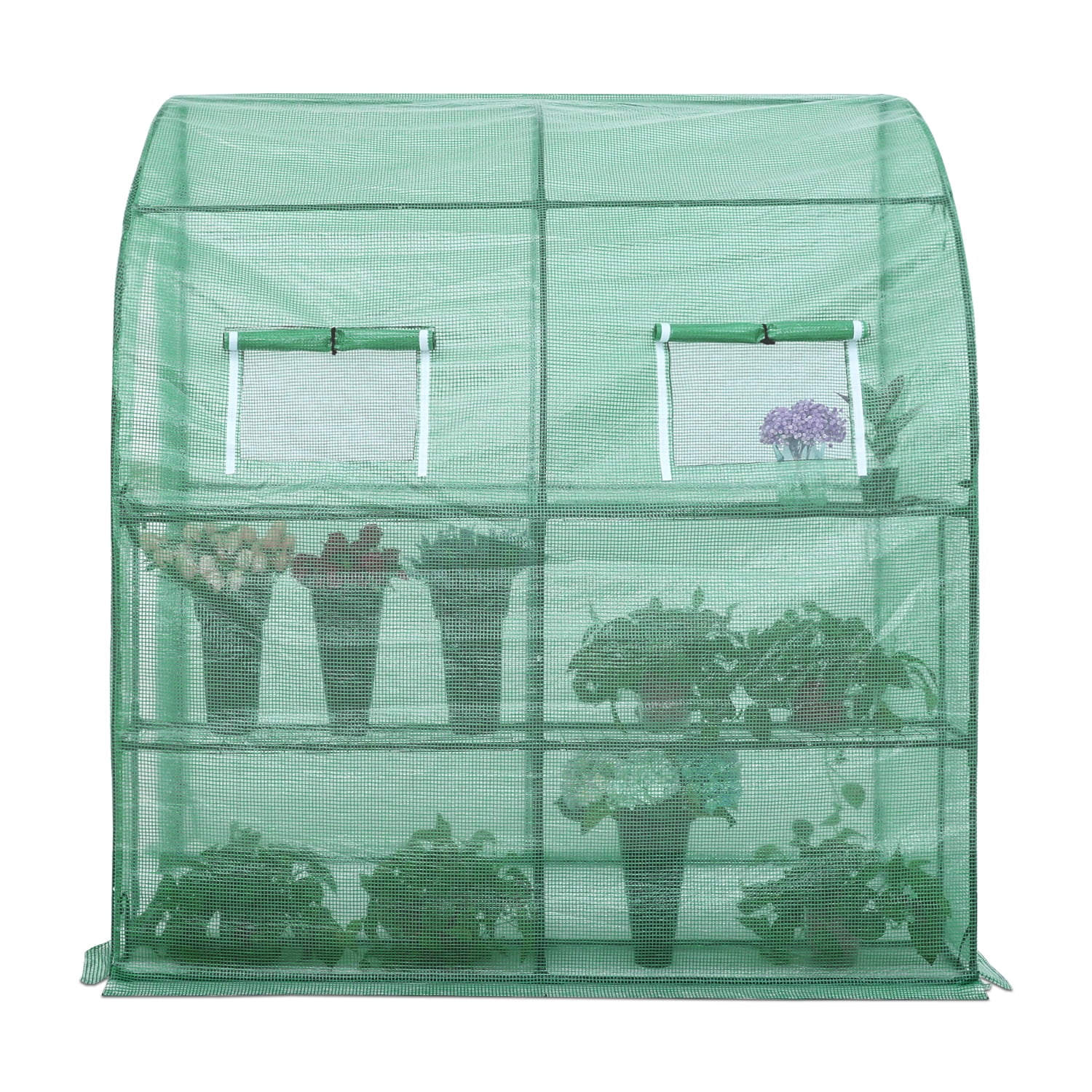 Portable Gardening Greenhouse for Indoor Outdoor with 2 Tier 4 Shelves ABCCANOPY Lean-to Walk-in Greenhouse Green PE Cover 