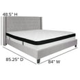 thumbnail image 4 of BizChair King Size Tufted Upholstered Platform Bed with Accent Nail Trimmed Extended Sides in Light Gray Fabric with Mattress, 4 of 6