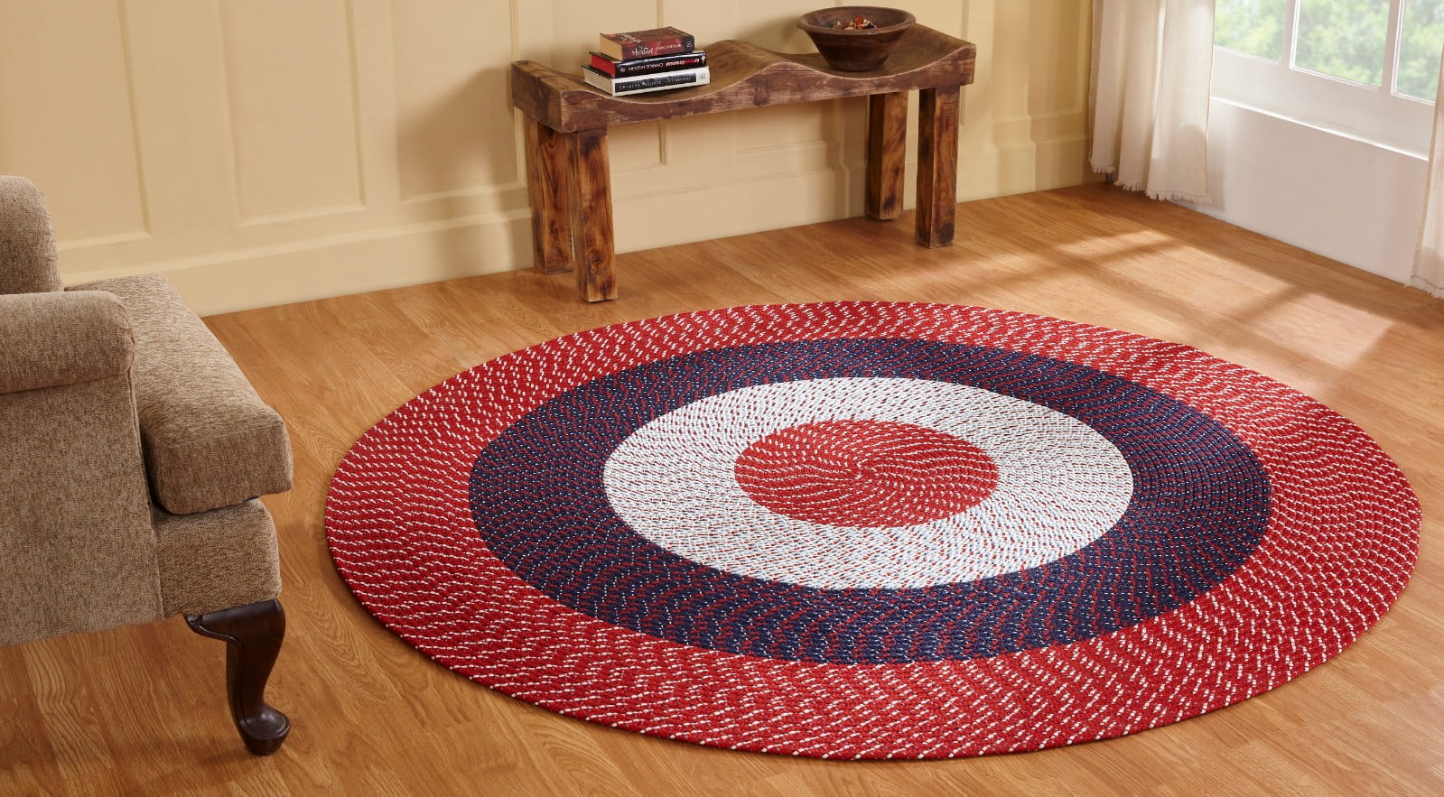Better Trends Country Braided Rug 8' Round Americana Striped