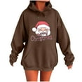 thumbnail image 3 of Visit the JURANMO Store Women's Funny Christmas Hoodie Xmas Santa Letter Graphic Long Sleeve Novelty Sweatshirts Drawstring Fall Fashion Hooded Pullover with Pocket Brown L, 3 of 5