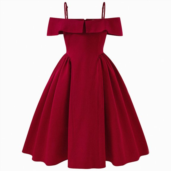 Yindaity Kids Dresses Girl's Smocked Ruched A Line Swing Dress Layered Tie Shoulder Flowy Short Dress(Red,12-13 Years)