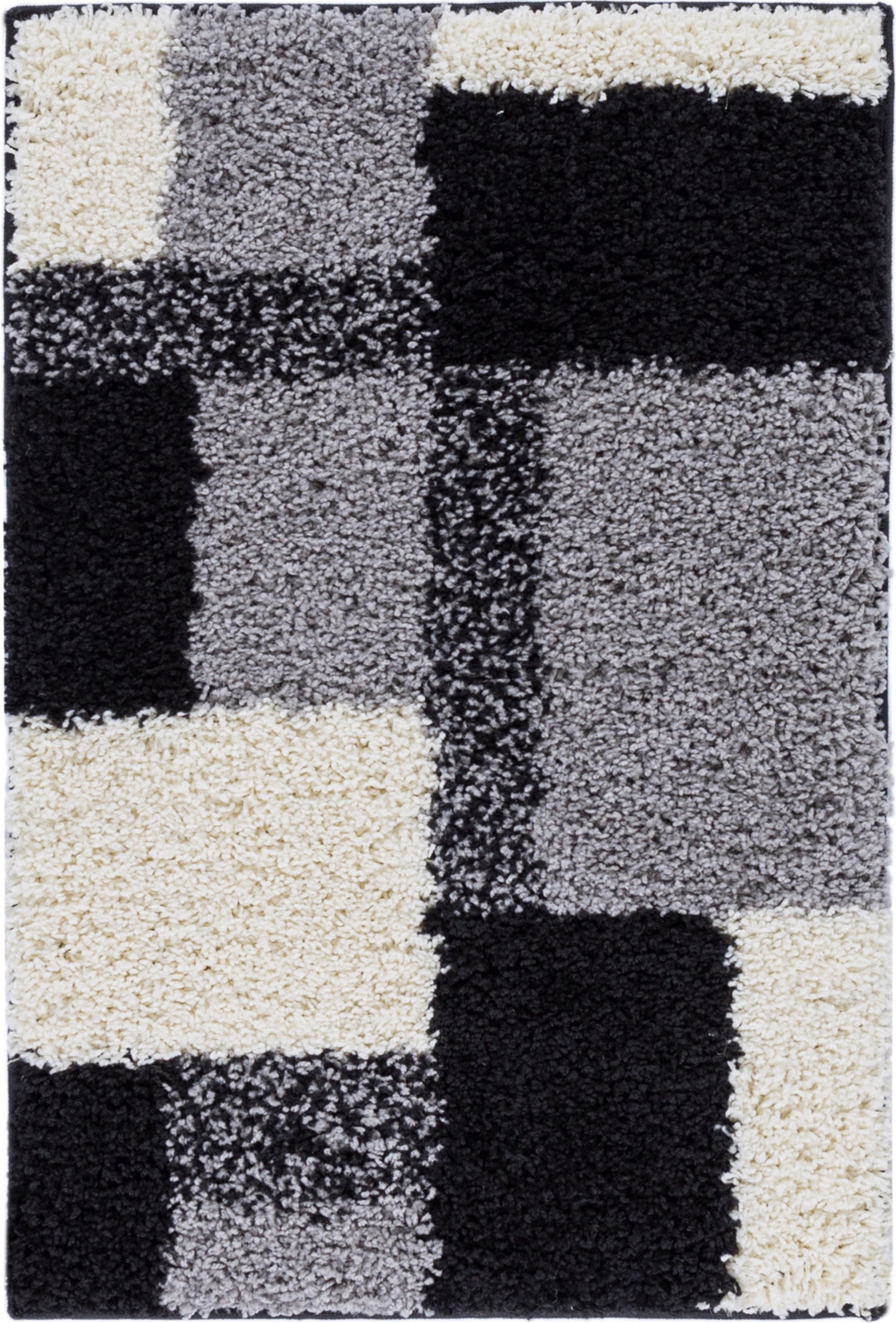 Modern Shag Geometric 2x3 (2' x 3') Area Rug Cubes Black & Cream Plush