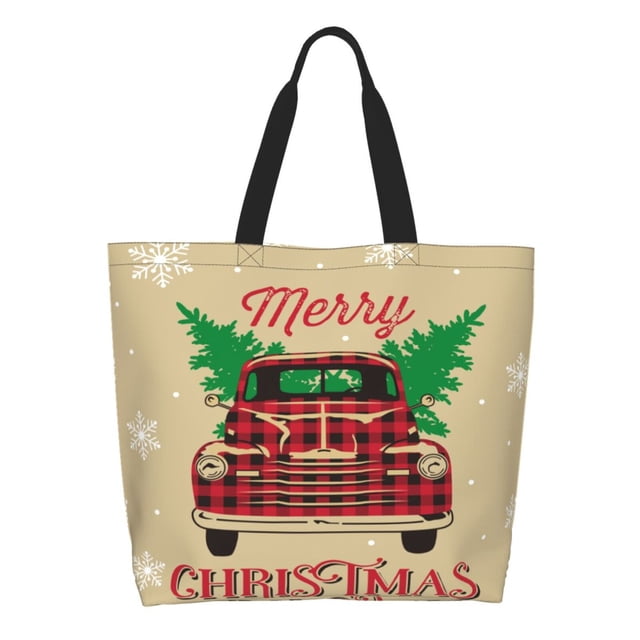 Disketp Christmas Vintage Red Truck Bolsa Tote Estampada para Mujer, Bolso de Hombro y de Mano para Compras y Viajes