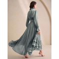 thumbnail image 2 of High-Neck Long Sleeve Pleated Ruffle Hem Maxi Dress In Mist Green, 2 of 26