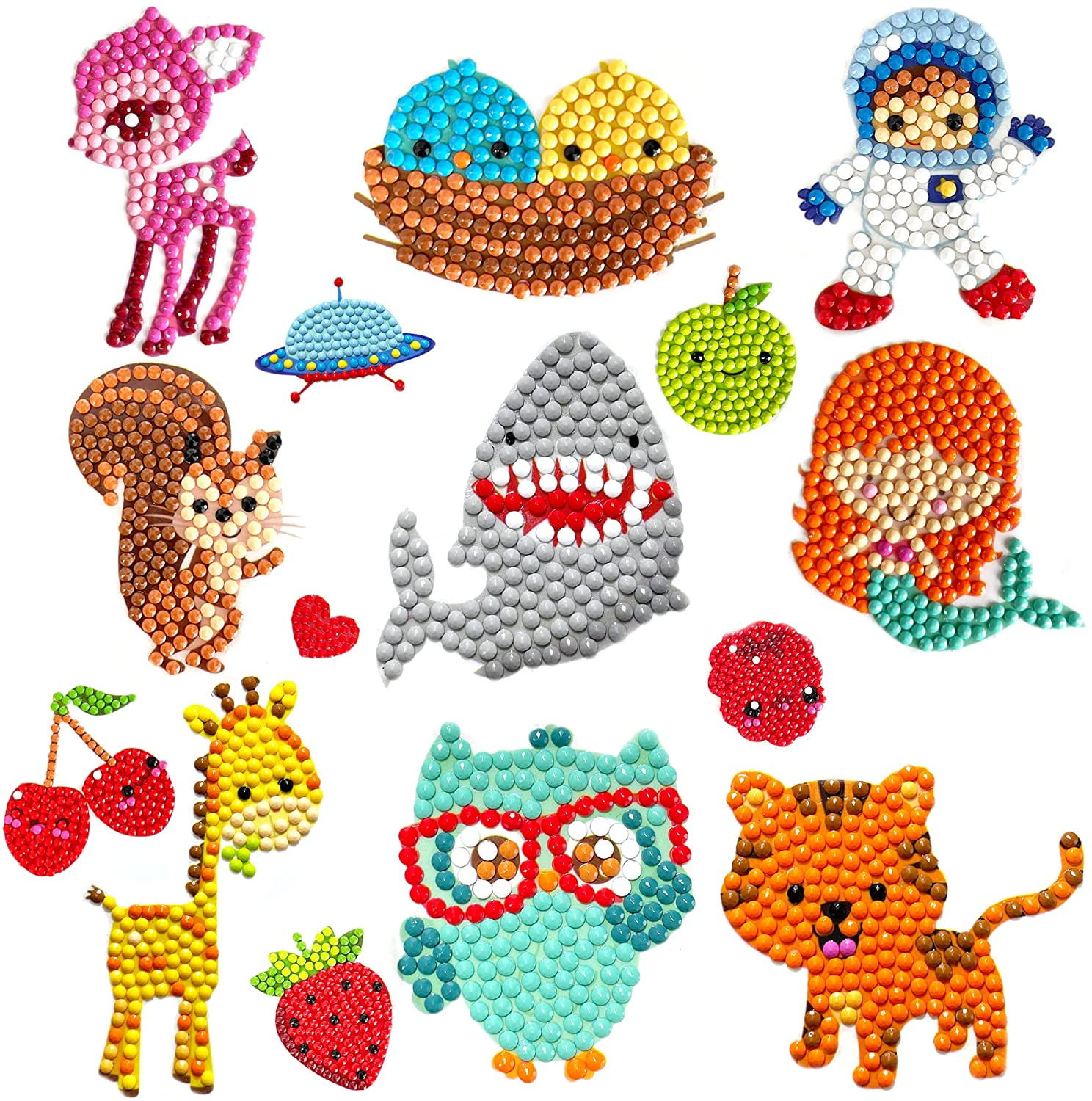 Sinceroduct 5D DIY Diamond Painting Craft Kits for Kids, 18 Pcs Cartoon Stickers, Stick Paint with Diamonds by Numbers, Cute Insect, Animals