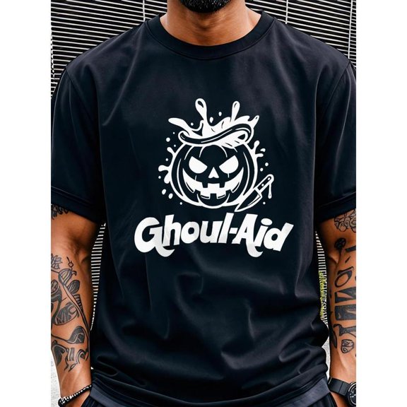 Ghoul - Aid Graphic Tee,Tops Has Relatable “‘Ghoul - Aid - Pumpkin - Vibe’ Pattern” Design,Round Neck Regular Fit T - shirts, Size(S - 5XL)