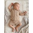 thumbnail image 6 of BemeyourBBs Toddler Baby Boys Summer Clothes Infant Baby Boys 2 Piece Summer Outfit Solid Color Eyelet Lapel Short Sleeve Button Down Shirt Top and Shorts 2Pcs Set, 6 of 9