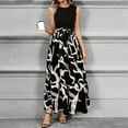 thumbnail image 4 of HAJWOH Dresses for Church Women 2026 L Elegant Flowy Sleeveless Summer Dresses Casual Church Print Dresses Trendy Modest Dresses with Belt Black L, 4 of 5