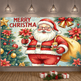 thumbnail image 6 of Santa Claus Design Merry Christmas Banner Poinsettia Pattern Santa Claus Display Golden Bells Christmas Tree Elements Xmas Backdrop for Christmas Party Holiday Decoration Indoor Celebration, 6 of 9